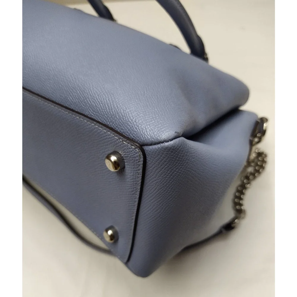 Coach Blue Leather Double Handles Chain Strap Satchel Bag